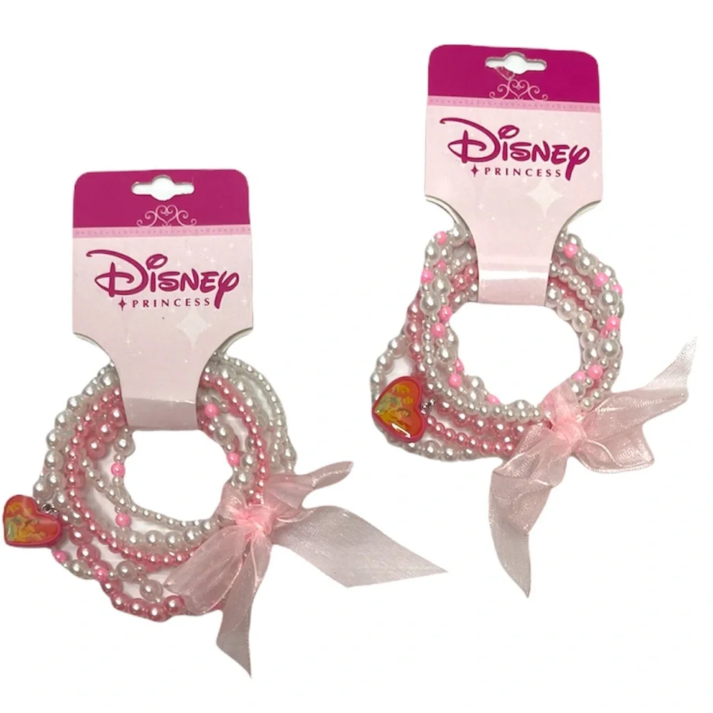 Disney Princess Bracelet Pink Bow Pearls Girls Friendship Best Friends 2 pc Set